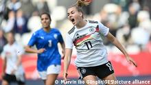 Laura Freigang celebrates after scoring in World Cup qualifer against Israel