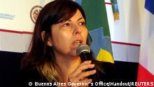 FILE PHOTO: Silvina Batakis, Argentina's new economy minister, speaks in this handout photo taken on April 30, 2015 in La Plata. Buenos Aires Governor's Office/Handout via Reuters ATTENTION EDITORS - THIS PICTURE WAS PROVIDED BY A THIRD PARTY. REUTERS IS UNABLE TO INDEPENDENTLY VERIFY THE AUTHENTICITY, CONTENT, LOCATION OR DATE OF THIS IMAGE. THIS PICTURE IS DISTRIBUTED EXACTLY AS RECEIVED BY REUTERS, AS A SERVICE TO CLIENTS. FOR EDITORIAL USE ONLY. NOT FOR SALE FOR MARKETING OR ADVERTISING CAMPAIGNS/File Photo