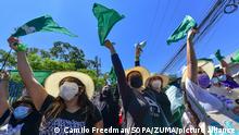 September 28, 2021, San Salvador, El Salvador: Women seen marching with a pro-choice banner during the protest..Women took to the streets to protest for safe and legal abortions on the Global Day of Action for Abortion. (Credit Image: © Camilo Freedman/SOPA Images via ZUMA Press Wire