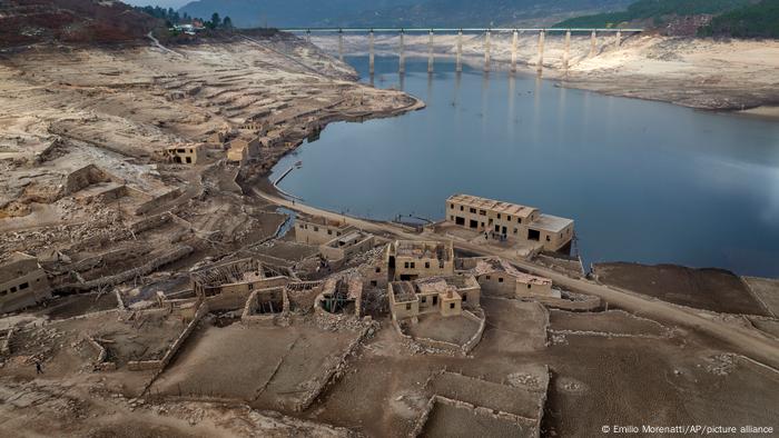 The village of Acerido was filled in for a reservoir 30 years ago and is now reappearing. 