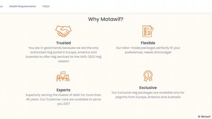 Screenshot of Motawif website boasts that lottery is trusted, flexible and exclusive