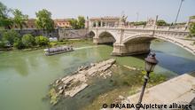 The water level of the Tiber River in Rome, Italy on June 21, 2022, is 1.50 m below its usual level. Photo by IPA/ABACAPRESS.COM