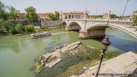 The water level of the Tiber River in Rome, Italy on June 21, 2022, is 1.50 m below its usual level.