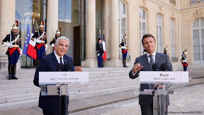 Frankreich Paris | Jair Lapid, MInisterpräsident Israel & Emmanuel Macon, Präsident