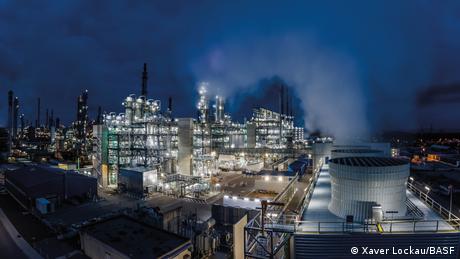 Industrial complex in Ludwigshafen, Germany, seen at night