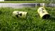 Model nuclear waste canisters lie on the grass near a road Model nuclear waste canisters lie on the grass near a road
