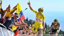 Slovenian Tadej Pogacar of UAE Team Emirates celebrates after winning stage seven of the Tour de France cycling race, a 176 km race from Tomblaine to La Super Planche des Belles Filles, France, on Friday 08 July 2022. This year's Tour de France takes place from 01 to 24 July 2022. BELGA PHOTO POOL DAVID STOCKMAN - UK OUT (Photo by DAVID STOCKMAN / BELGA MAG / Belga via AFP) (Photo by DAVID STOCKMAN/BELGA MAG/AFP via Getty Images)