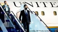 US Secretary of State Antony Blinken disembarks his airplane at Bangkok Don Mueang International Airport in Bangkok, Thailand, Saturday, July 9, 2022. (Stefani Reynolds, Pool Photo via AP)