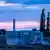 Nord Stream 1 terminal in Lubmin against a purple and pink sky with clouds