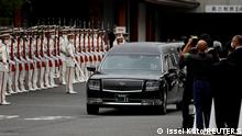 A vehicle carrying the body of the late former Japanese Prime Minister Shinzo Abe, who was shot while campaigning for a parliamentary election, leaves after his funeral at Zojoji Temple in Tokyo, Japan July 12, 2022. REUTERS/Issei Kato
