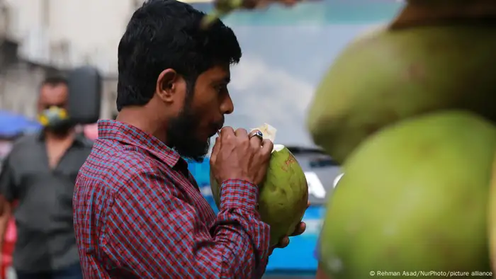 A man drinking fresh coconut juice