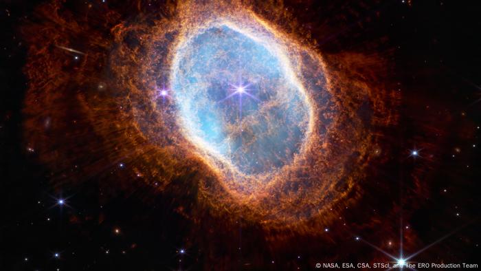 A picture of the Southern Ring Nebula captured by the James Webb Space Telescope