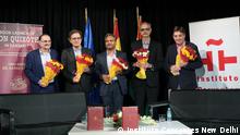 The Sanskrit translation of Don Quixote was presented at the Cervantes Institute in New Dehli, India
From left to right, the director of the Cervantes Institute in New Delhi, Óscar Pujol; the Spanish ambassador to India, José María Ridao; the editor of the University of Pune, Mashesh Deokar; S. N. Pandita, grandson of the translator Pandita Nityanand Shastri, and the director of the Cervantes Institute, Luis García Montero. 