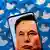 Портрет американского предпринимателя Илона Маска на экране смартфона на фоне значков с логотипом компании Twitter