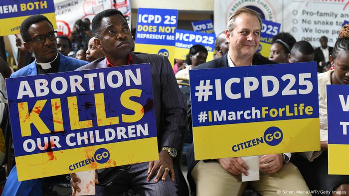 Anti-abortion, and pro family activists hold placards during a prayer rally organized by CitizenGo, to protest against an abortion agenda 