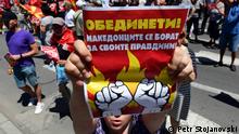Nordmazedonien: Proteste gegen Zugeständnisse an Bulgarien in die EU Beitritt Prozess vor den Parlament in Skopje. 14.7.22