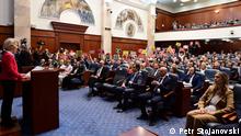 Nordmazedonien: Rede der Präsidentin der Europäischen Kommission, Ursula von der Leyen, vor den Abgeordneten des mazedonischen Parlaments. Skopje, 14.07.2022