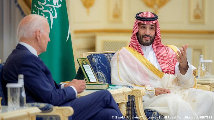 Saudi Crown Prince Mohammed bin Salman and US President Joe Biden in Jeddah in July 2022. 