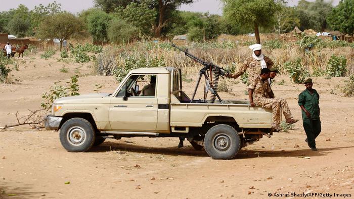Sudanese security forces ensure security in al-Geneina, the capital of the West Darfur state, on April 2, 2016