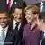 پیش از گرفتن عکس دسته‌جمعی سران کشورهای عضو ناتو؛ (از چپ به راست)باراک اوباما، رئیس‌جمهور آمریکا، نیکولا سارکوزی، رئیس‌جمهور فرانسه، آنگلا مرکل، صدراعظم المان و دیوید کامرون، نخست‌وزیر بریتانیا در روز جمعه (۱۹ نوامبر ۲۰۱۰) در لیسبون