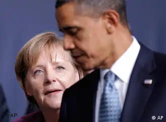 美国总统奥巴马和德国总理默克尔出席在里斯本举行的北约峰会