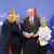 Ursula von der Leyen and the prime ministers of North Macedonia and Albania shake hands