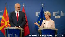 Albania and MV open membership negotiations with the EU
Albania Prime Minister, Rana and the President of EC, Ursula von der Leyen, in the joint press conference in Brussels.
Author: Albania Premiership, Press Office
