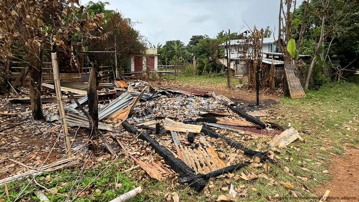 A home reduced to rubble by a landmine in the village of Daw Ngay Khu, Kayah State.