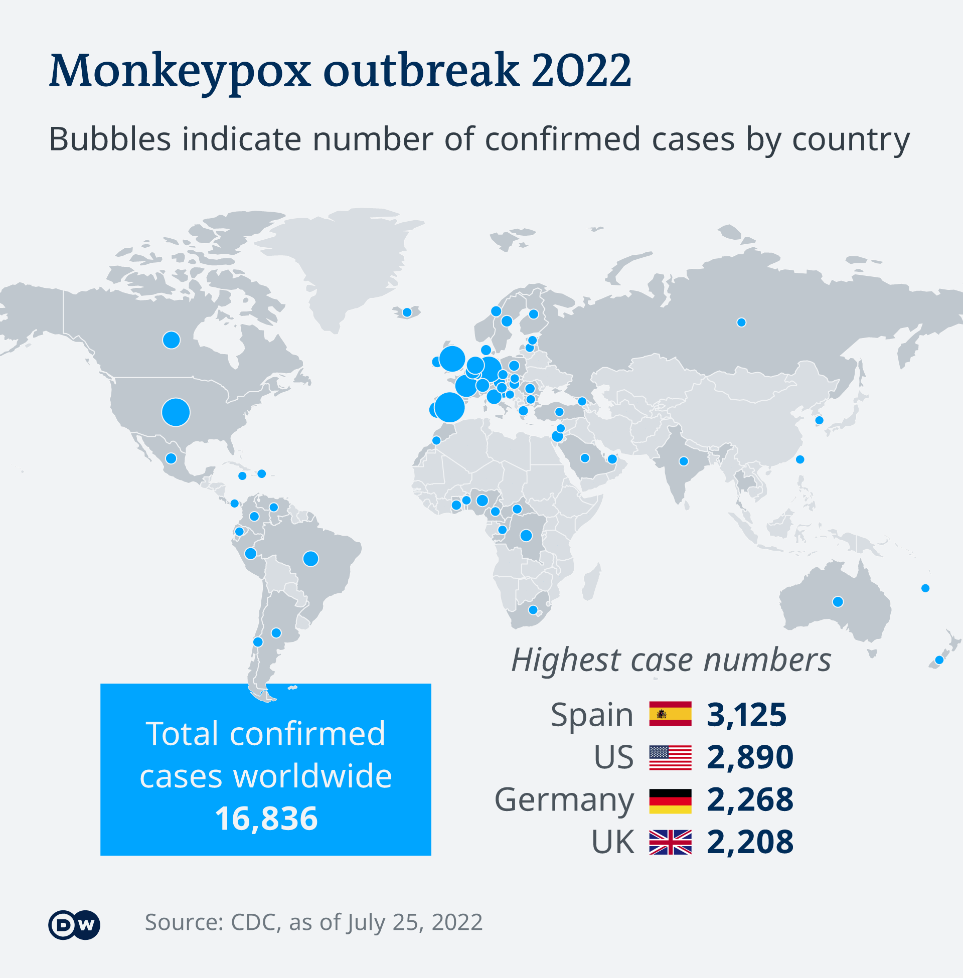 Map indicating presence of monkeypox worldwide
