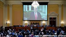 A video of former President Donald Trump is played on a screen as the House select committee investigating the Jan. 6 attack on the U.S. Capitol holds a hearing at the Capitol in Washington, Thursday, July 21, 2022. (Al Drago/Pool via AP)