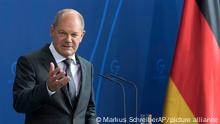German Chancellor Olaf Scholz speaks during a press conference in Berlin, Friday, July 22, 2022. The German government will take a roughly 30 percent stake in energy supplier Uniper as part of a rescue package following surging prices for natural gas and reduced Russian deliveries, the company and Chancellor Olaf Scholz said Friday.(Photo/Markus Schreiber)