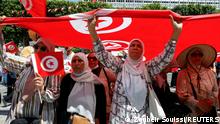 People take part in a protest against President Kais Saied's referendum on a new constitution, in Tunis, Tunisia, July 23, 2022. REUTERS/Zoubeir Souissi