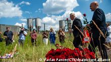 Symbolic start of demolition of demolition of former pig farm in Lety, situated on the site of a former wartime Roma internment camp, was held on Friday, July 22, 2022, in Lety, Czech Republic. (CTK Photo/Vaclav Pancer)