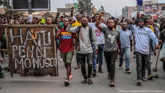 Protesters walk the streets of Goma