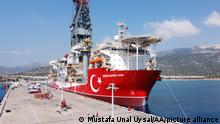 MERSIN, TURKIYE - JULY 06: Turkiye's fourth drilling ship, which was named Abdulhamid Han, is seen as its preparations continue to take part of the hydrocarbon search operations in Mersin, Turkiye on July 06, 2022. Mustafa Unal Uysal / Anadolu Agency
