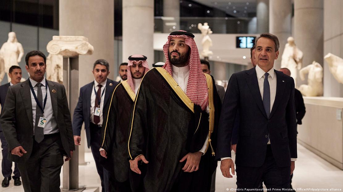 Saudi crown prince walking through a museum in Greece Saudi crown prince walking through a museum in Greece