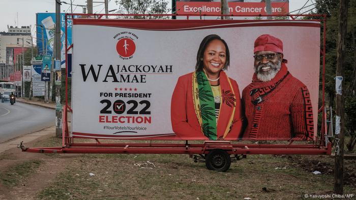 A billboard of Kenya's Presidential candidate George Wajackoyah and his running mate Justina Wamae 