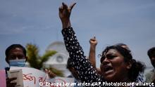 27.07.2022 *** An anti government protester shouts slogans against the recent military eviction of their protest camp outside president's office in Colombo, Sri Lanka, Wednesday, July 27, 2022. Sri Lanka's economic crisis has left the nation’s 22 million people struggling with shortages of essentials, including medicine, fuel and food. (AP Photo/Eranga Jayawardena)