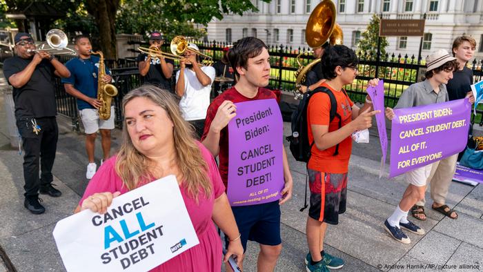 A photo of a group of students protesting near the White House in Washington 