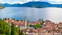 19.102021***Town of Varenna and Como lake aerial view, Lombardy region of Italy