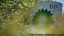 A photograph taken on April 30, 2022 shows the logo of the multi-national oil and gas company BP (British Petroleum) at a petrol station in Tonbridge, south east of London. - Britain has been hit hard by rocketing prices of gaz and fuel after the invasion of Ukraine by key gas producer Russia. Britain has vowed to become carbon net zero by 2050, but recently announced plans to drill for more North Sea fossil fuels as it seeks to secure energy independence and axe Russian imports. (Photo by Ben Stansall / AFP) (Photo by BEN STANSALL/AFP via Getty Images)