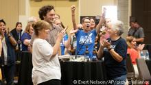 Abortion-rights supporters rejoice as early polls indicate the proposed constitutional amendment in Kansas has not passed late Tuesday, Aug. 2, 2022, at a Kansans for Constitutional Freedom election watch party at the Overland Park Convention Center in Overland Park, Kan. (Evert Nelson/The Topeka Capital-Journal via AP)