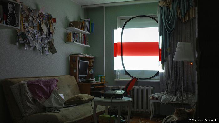 White-red-white flag in the room