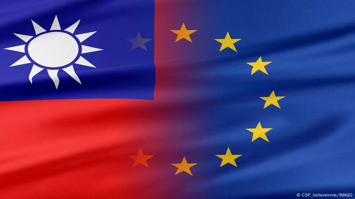 Bandera de Taiwán, fundida con la de la Unión Europea.