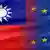Bandera de Taiwán, fundida con la de la Unión Europea.