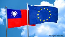 Taiwan flag with european union flag, 3D rendering