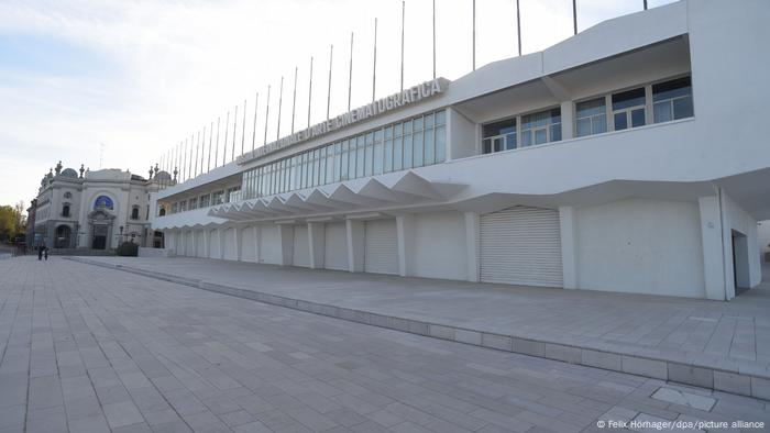 Palazzo del Cinema is a long white building