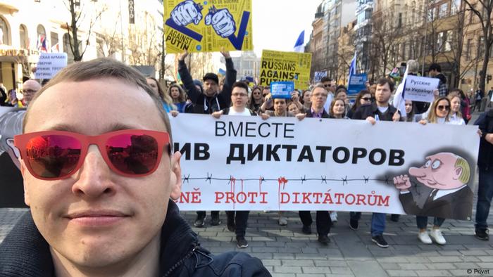 Russian banker Fedor Portnykh at a Prague anti-Putin protest in spring 2022.