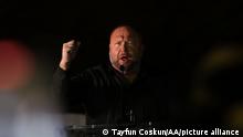WASHINGTON D.C., USA - JANUARY 5: InfoWars website coordinator Alex Jones gives a speech to Trump supporters before the Congress count the Electoral College votes in Washington D.C., United States on January 05, 2021. Tayfun Coskun / Anadolu Agency