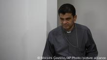 Rolando Alvarez, Bishop of Matagalpa, arrives for a press conference in Managua, Nicaragua, Thursday, May 3, 2018. the Roman Catholic Church agreed on Tuesday April 24, 2018 to act as mediator and witness in a national dialogue between members of civil society and the Nicaraguan Daniel Ortega's government. (AP Photo/Moises Castillo)